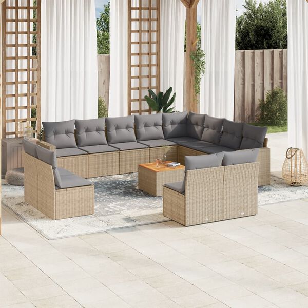vidaXL Set Divano da Giardino 13 pz con Cuscini Beige Misto Polyrattan