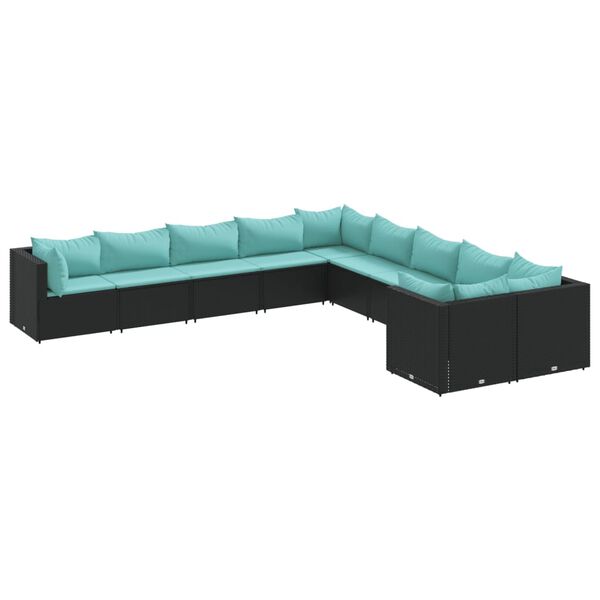 vidaXL Set Divani da Giardino 10pz con Cuscini in Polyrattan Nero