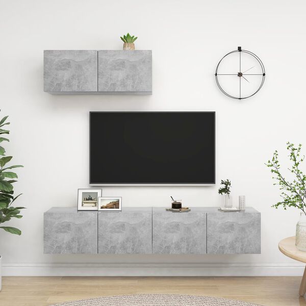 vidaXL Mobili Porta TV 3 pz Grigio Cemento in Legno Multistrato