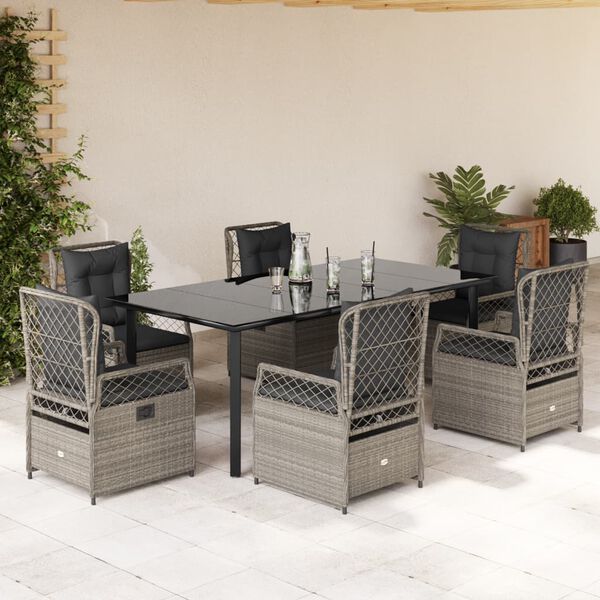vidaXL Set da Pranzo da Giardino 7 pz Cuscini Polyrattan Grigio Chiaro