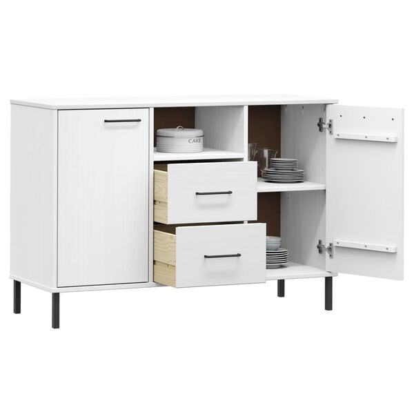 vidaXL Credenza Gambe Metallo Bianco 113x40x77 cm Legno Massello OSLO