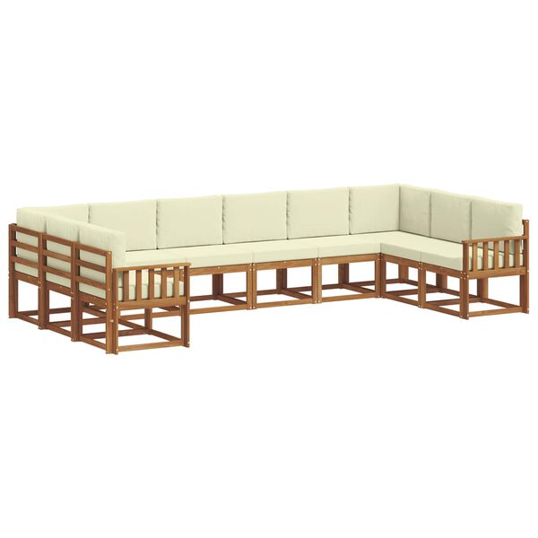 vidaXL Set di divani da esterno con cuscino 10 pcs Naturale e Crema