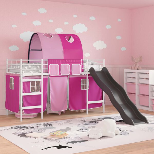 vidaXL Struttura del letto loft per bambini Bianco e Rosa Metallo