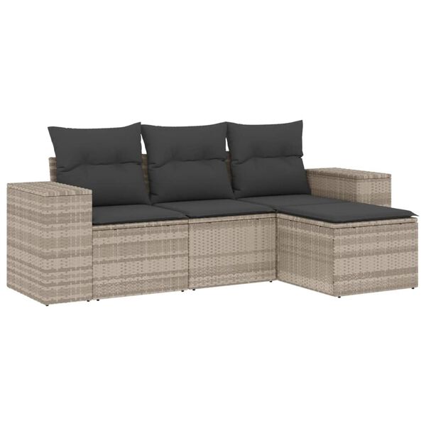 vidaXL Set Divano da Giardino 4pz con Cuscini Grigio Chiaro Polyrattan
