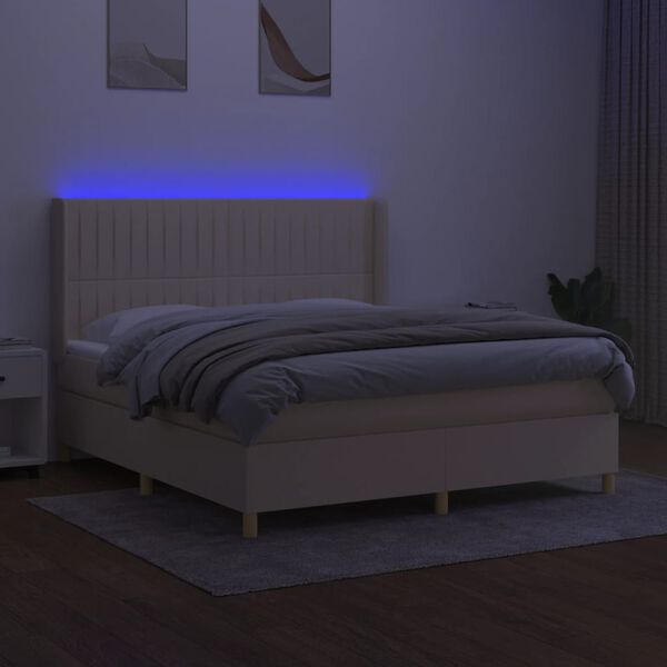 vidaXL Letto a Molle con Materasso e LED Crema 180x200 cm in Tessuto