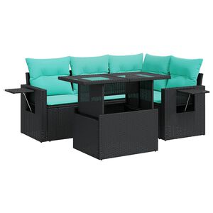 vidaXL Set Divano da Giardino 5 pz Cuscini Nero Polyrattan e Acacia
