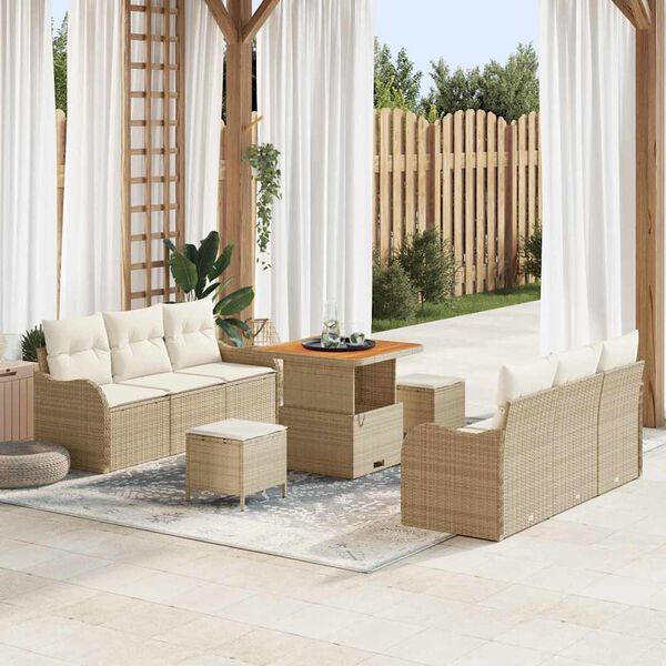 vidaXL Set Divano da Giardino 9 pcs Beige polyrattan