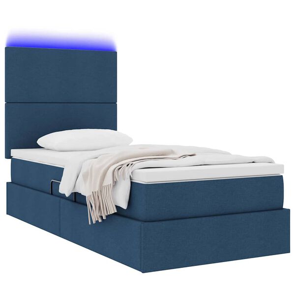 vidaXL Letto con contenitore e LED con led Blu 100 x 200 cm Poliestere