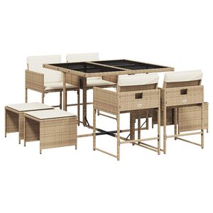 vidaXL Set da Pranzo da Giardino 9 pz con Cuscini Beige in Polyrattan