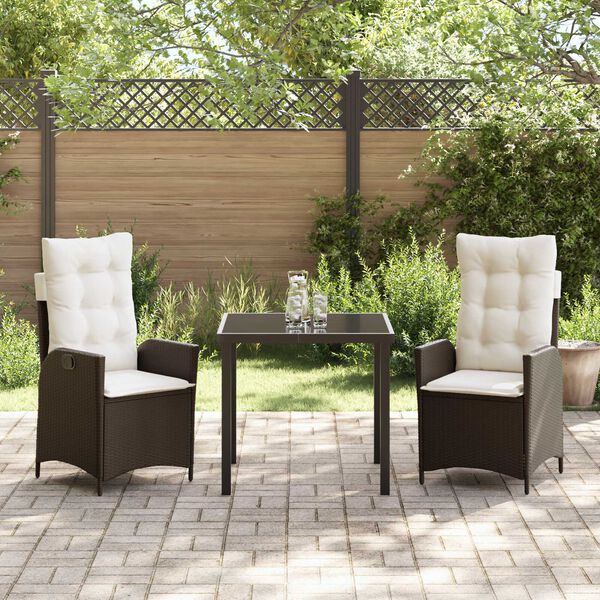 vidaXL Set da Pranzo per Giardino con cuscino 3 pcs Marrone polyrattan