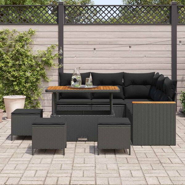 vidaXL Set Divano da Giardino 9 pcs Nero polyrattan