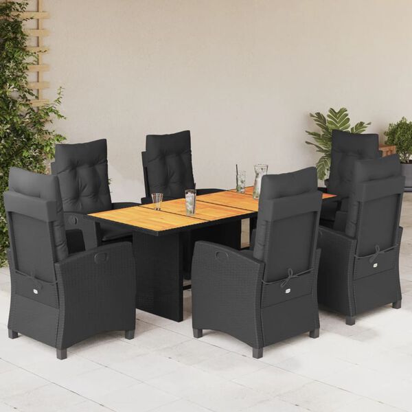 vidaXL Set da Pranzo da Giardino 7 pz Nero con Cuscini in Polyrattan