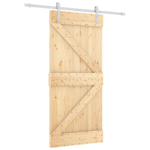 vidaXL Porta Scorrevole con Set Hardware 90x210 cm Legno Massello Pino