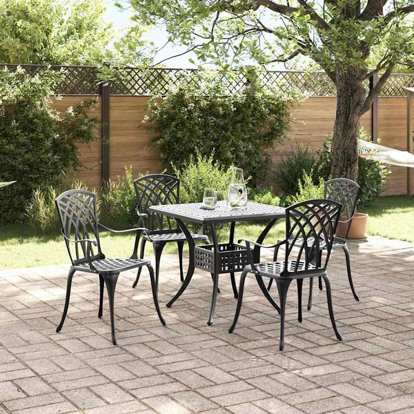 vidaXL Set di Tavolo da Giardino 5 pcs Nero Alluminio pressofuso
