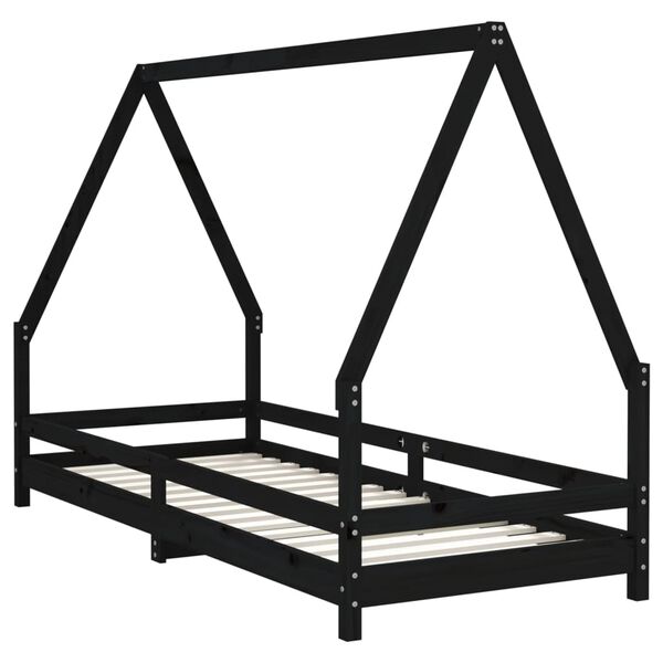 vidaXL Giroletto per Bambini Nero 80x200 cm in Legno Massello di Pino