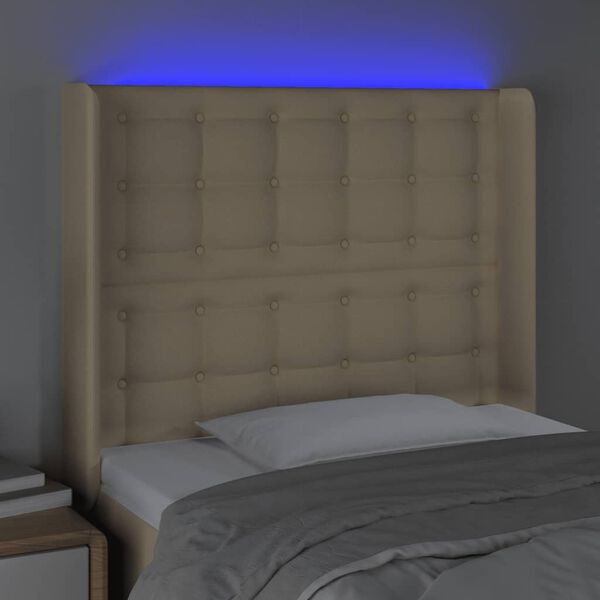 vidaXL Testiera a LED crema 93x16x118/128 cm in Tessuto