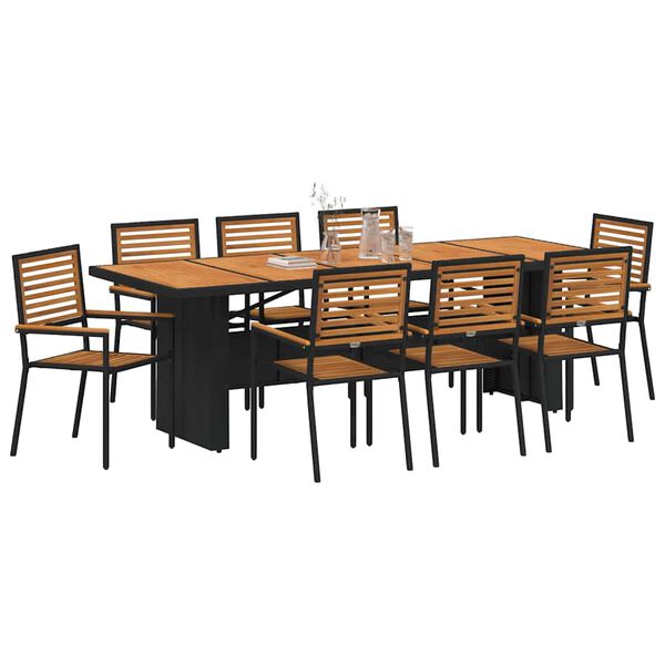 vidaXL Set da Pranzo per Giardino 9 pcs Nero e Marrone polyrattan