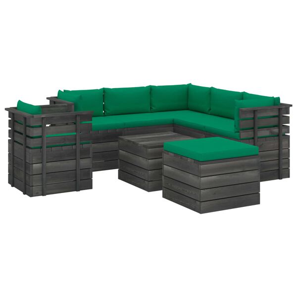 vidaXL Set Divani da Giardino su Pallet 8 pz con Cuscini Massello Pino