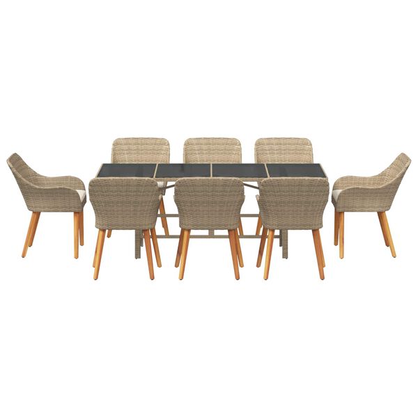 vidaXL Set da Pranzo per Giardino con cuscino 9 pcs Beige polyrattan