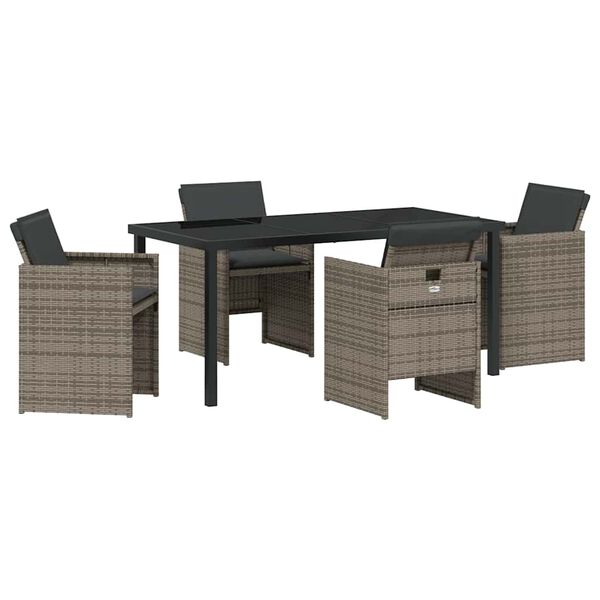 vidaXL Set da Pranzo per Giardino con cuscino 5 pcs Grigio polyrattan