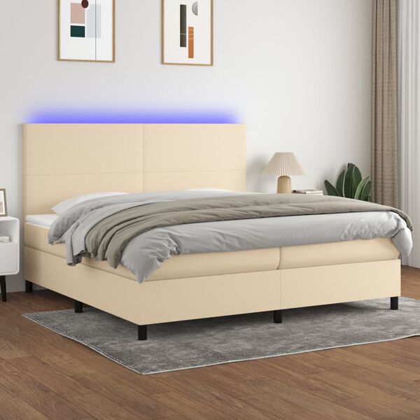 vidaXL Letto a Molle Materasso e LED bianco 200x200cm in Tessuto