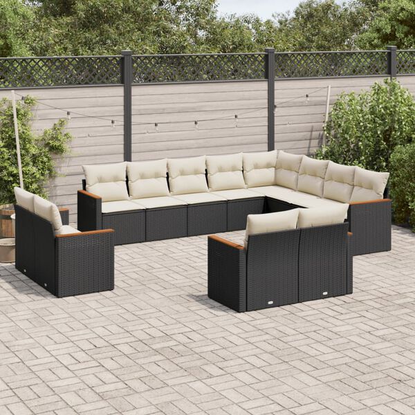 vidaXL Set Divani da Giardino 12 pz con Cuscini Nero in Polyrattan