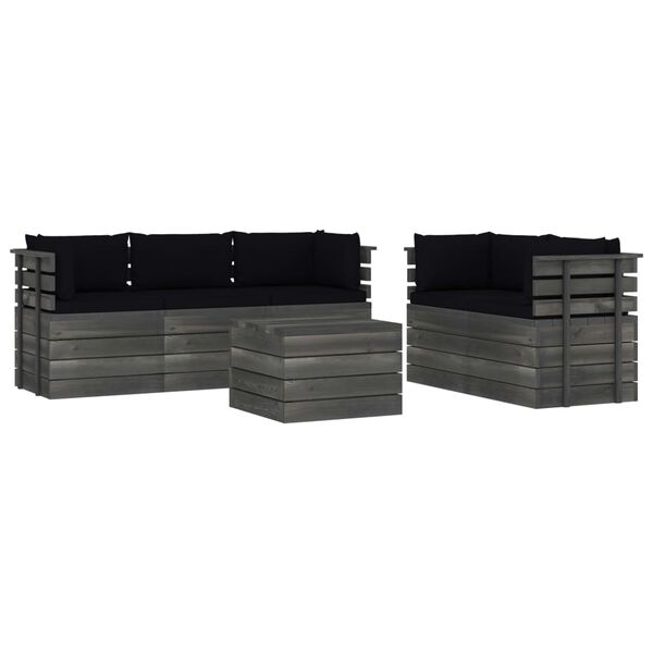 vidaXL Set Divani da Giardino su Pallet 6 pz con Cuscini Massello Pino