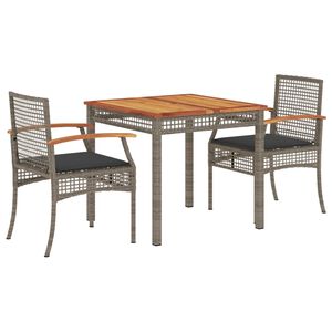 vidaXL Set da Pranzo da Giardino 3 pz con Cuscini in Polyrattan Grigio