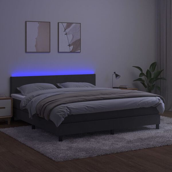 vidaXL Letto a Molle con Materasso e LED Grigio Scuro 160x200 cm