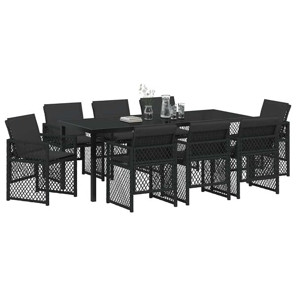 vidaXL Set da Pranzo per Giardino 9 pcs Nero polyrattan
