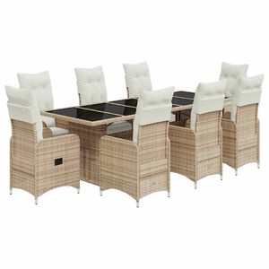 vidaXL Set da Bistr&ograve; da Giardino 9 pz con Cuscini Beige in Polyrattan