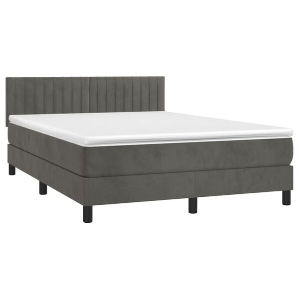 vidaXL Letto a Molle con Materasso e LED Grigio Scuro 140x200 cm