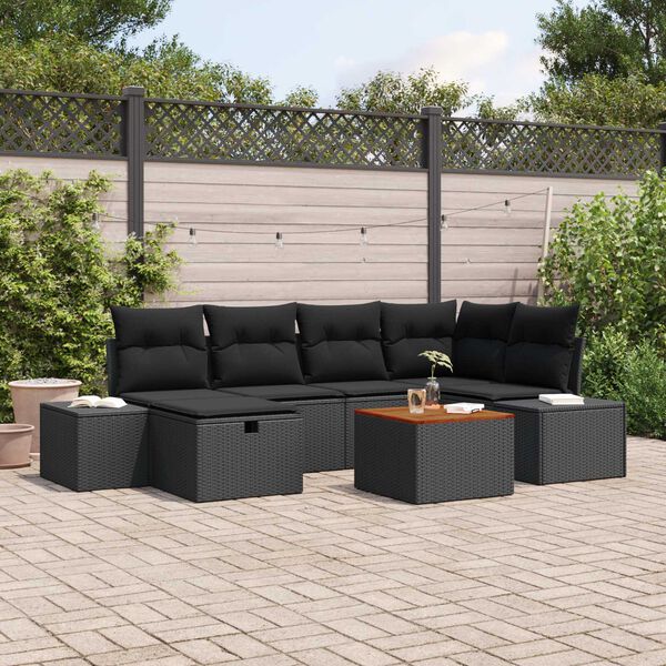 vidaXL Set Divano da Giardino con cuscino 7 pcs Nero Poly Rattan