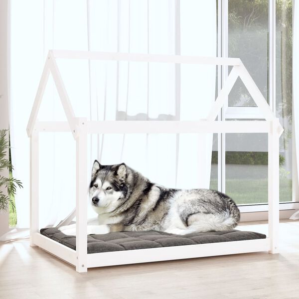 vidaXL Cuccia per Cani Bianca 111x80x100 cm in Legno Massello di Pino