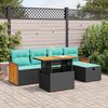 vidaXL Set Divano da Giardino 6 pz con Cuscini Nero Polyrattan Acacia