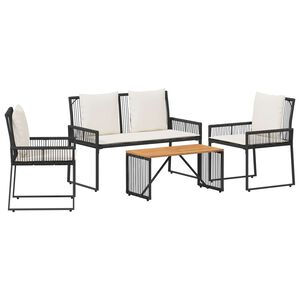 vidaXL Set di Mobili da Esterno 4 pcs Nero e Bianco Crema polyrattan