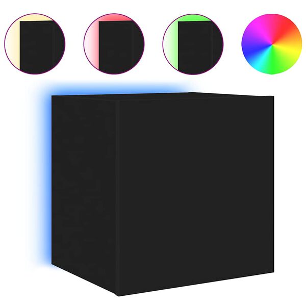 vidaXL Mobile TV a Parete con Luci LED Nero 40,5x35x40 cm