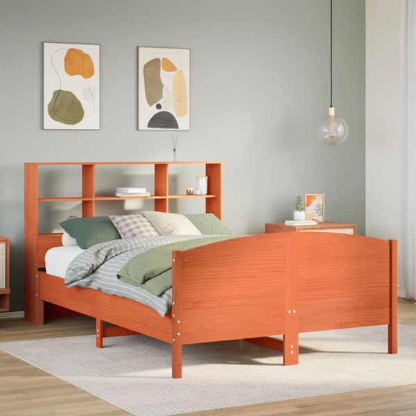 vidaXL Letto Libreria senza Materasso Marrone Cera 140x190 cm in Pino