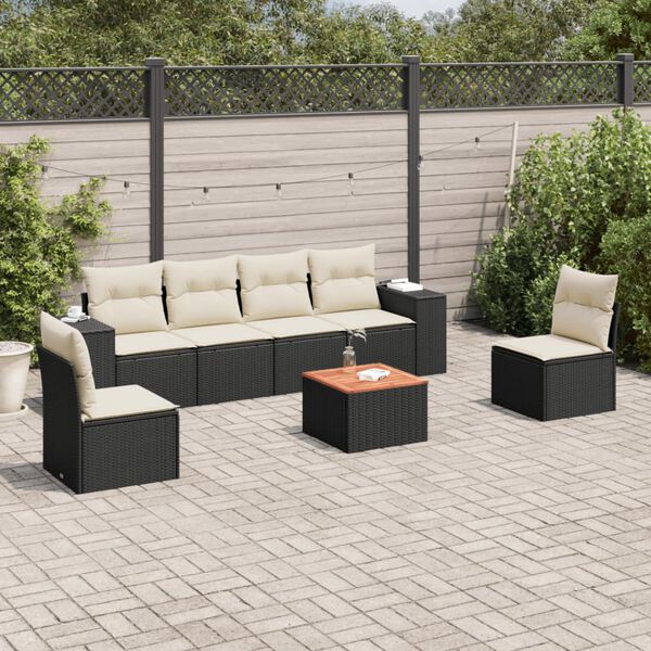 vidaXL Set Divani da Giardino con Cuscini 7pz Nero Polyrattan