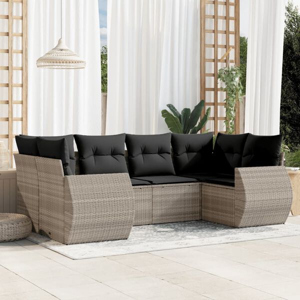 vidaXL Set Divano da Giardino 6pz con Cuscini Grigio Chiaro Polyrattan