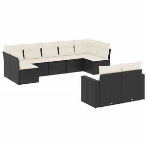vidaXL Set Divani da Giardino 9 pz con Cuscini Nero in Polyrattan