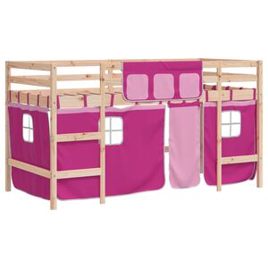 vidaXL Letto a Soppalco con Tende Bambini Rosa 80x200 cm Massello Pino