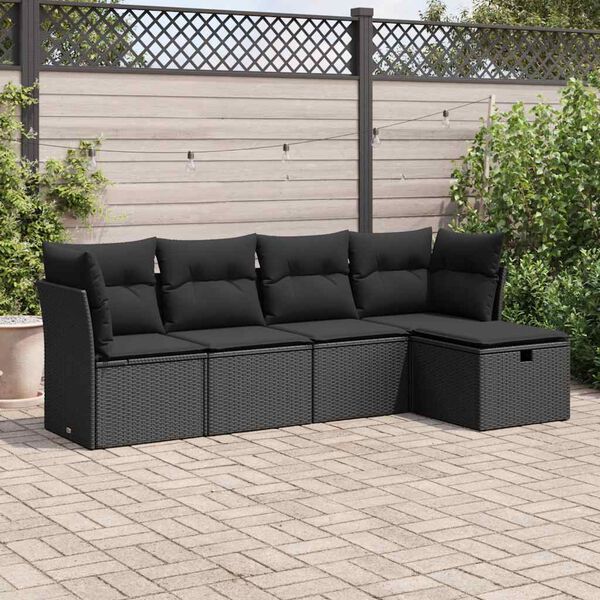 vidaXL Set Divani da Giardino 5 pz con Cuscini in Polyrattan Nero