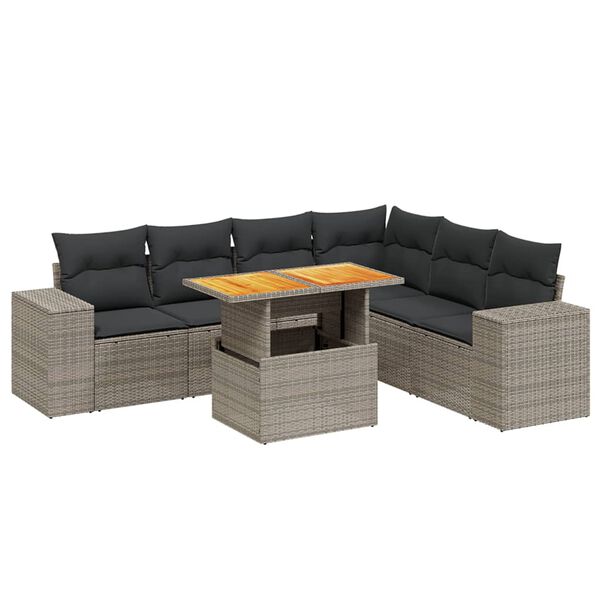 vidaXL Set Divani da Giardino 7 pz con Cuscini Grigio in Polyrattan
