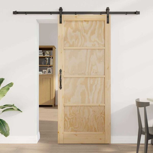 vidaXL Porta scorrevole Naturale e Nero 83 x 202 cm Pino massello