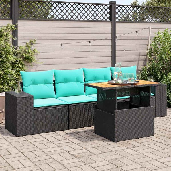 vidaXL Set Divani da Giardino 5 pz con Cuscini in Polyrattan Nero