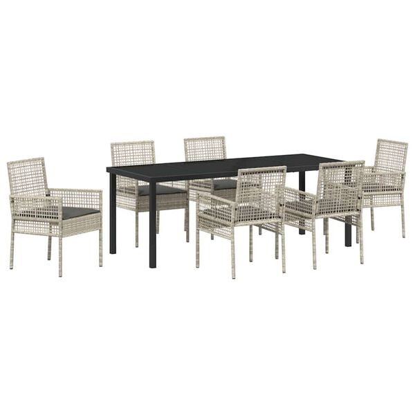 vidaXL Set da Pranzo per Giardino 7 pcs Grigio chiaro polyrattan