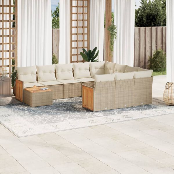vidaXL Set Divani da Giardino 11 pz con Cuscini Beige in Polyrattan