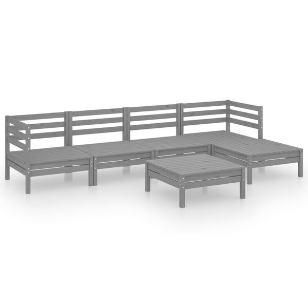 vidaXL Set Divani da Giardino 6 pz in Legno Massello di Pino Grigio