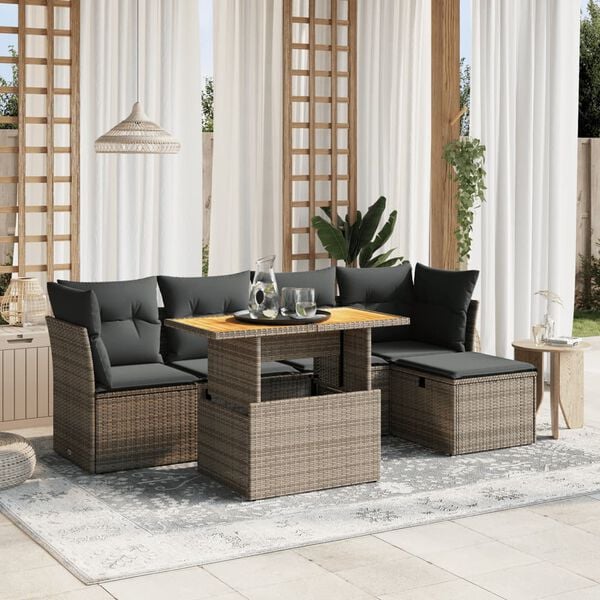 vidaXL Set Divano da Giardino 6 pz con Cuscini Grigio in Polyrattan